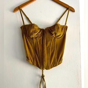 Lg- Urban Outfitters gold velvet corset top with ties